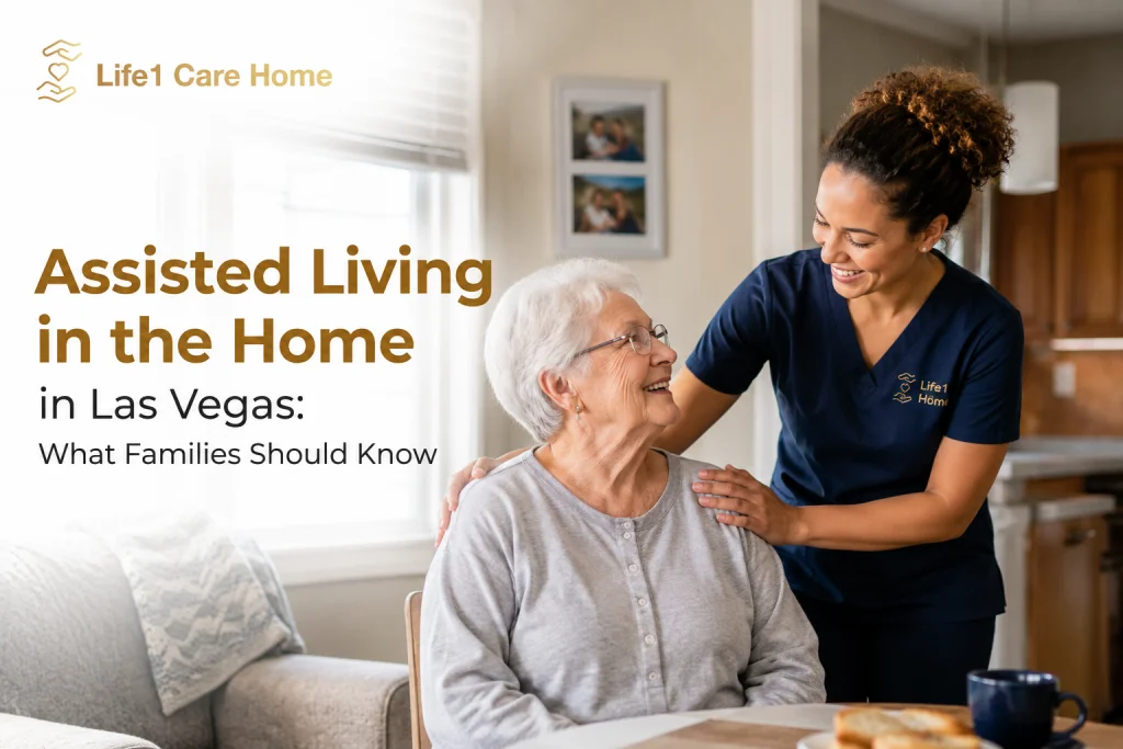 Caregiver providing personalized assisted living in the home for a senior woman in Las Vegas