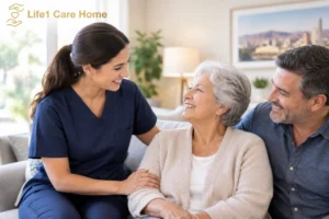 Group home signs Las Vegas families notice first: caregiver discussing care options with a family