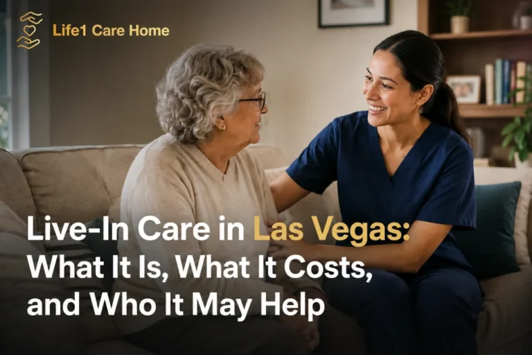 Live-in care in Las Vegas with a caregiver supporting an older woman at home
